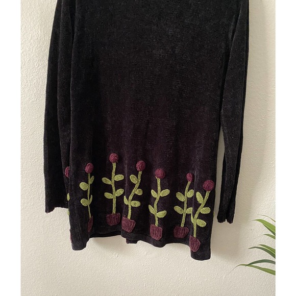Vintage Papy Boez Black Knitted Sweater Cardigan Textured Flowers Small/Med - Picture 3 of 7